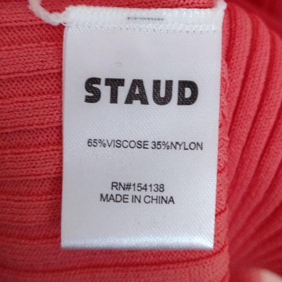 Staud Shoko Colorblock Bittersweet peach button up sweater dress size small - Picture 12 of 13